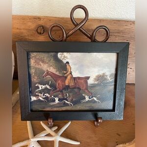 Framed Textured Print Vintage Style Man on Horseback w/ dogs